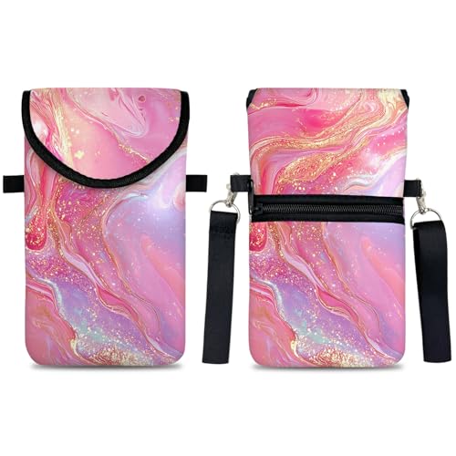 Neoprene Cell Phone Sleeve Pouch Case Bag with Crossbody Strap Neck Lanyard for Women 7.5 X 4.3 in Gilding - color: Gilding