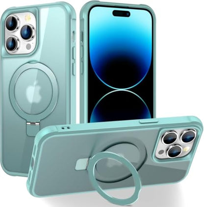 CHAOFEnG Magnetic Compatible with iPhone 14 Pro Max Case with Stand [Military Grade Drop Tested][Compatible with Magnet] Ring Translucent Slim Hard Back Soft Edge, Teal Green - color: Teal Green, size: iPhone 14 Pro Max