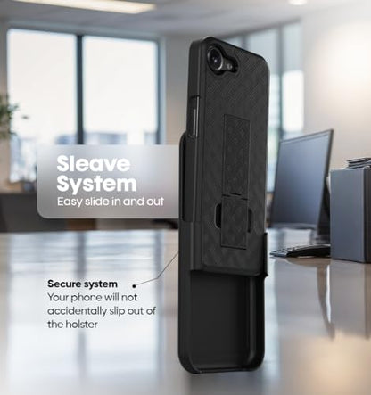 MOTIVE for iPhone 17e Case with Belt Clip, Rigid, Kickstand | 6.1" | Ranger v1 Series, Black, 360° holster, open-top/open-bottom port access, textured grip, slim - size: iPhone 17e