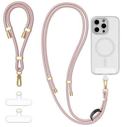 4-IN-1 Phone Lanyard Crossbody & Wrist Strap Kit with 2 Pack Tabs - color: Rose Gold