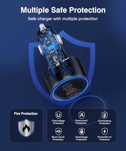 USB C Car Charger Fast Charge,200W Dual PD 4-Port Cigarette Lighter Adapter