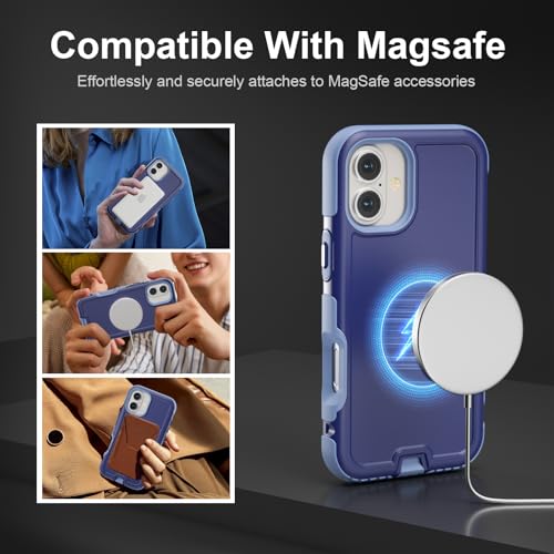 Follaroma Magnetic for iPhone 16 Case, Heavy Duty Cases, Blue-Purple,6.1" | Compatible with MagSafe, Heavy Duty Shockproof,Military-Grade Anti-Drop Protective,Dual Layer Magnetic Protection Phone Cover - color: Blue-Purple, size: iPhone 16 6.1''