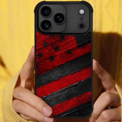 DJSOK Case for iPhone 17 Pro,Compatible with MagSafe,Anti-Scratch Shockproof Case,Black Red Wood Grain American Flag - color: Black red wood grain American flag, size: IPhone 17 Pro