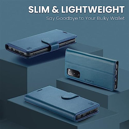 FLIPALM Wallet Case for Samsung Galaxy S20 FE 5G, Blue | Card Holder, RFID Blocking, PU Leather Folio Flip, Kickstand, Protective Shockproof Cover - color: Blue