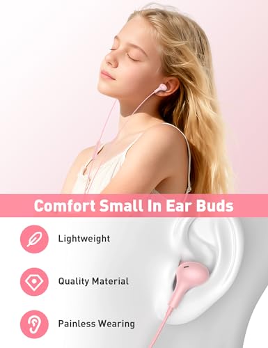 iMangoo Wired Earbuds 3.5mm Jack School Airplane Travel Headphones Pink - color: Pink