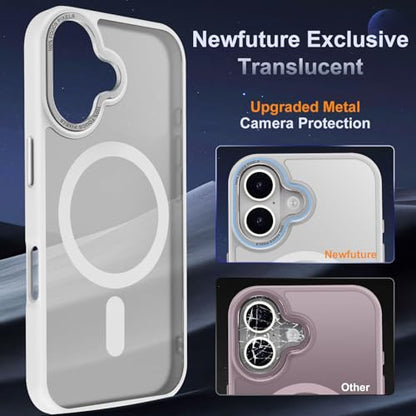 Newfuture Magnetic for iPhone 16 Case Matte Shockproof, Frosted White | Military Drop Protection, Slim Matte Anti-Fingerprint, Compatible with Magsafe, Camera Guard, Translucent Protective Cover - color: Frosted White, size: iPhone 16 6.1 inch