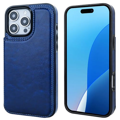 ONETOP for iPhone 16 Pro Max Wallet Case with Credit Card Holder,Blue | Kickstand,ID/Cash Holder,Case Wallet with Card Slots,Double Magnetic Clasp,Durable PU Leather Shockproof Cover for Women Men - color: Blue