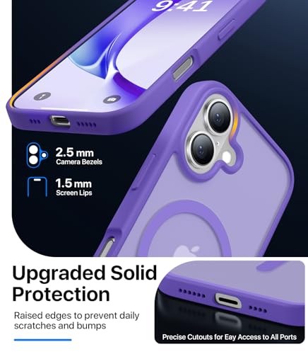 CAHEJILU Magnetic for iPhone 16 Case,[Compatible with MagSafe][Military Grade Drop Protection] Anti-Fingerprint Translucent Matte Shockproof Protective Case for iPhone 16 Phone Case 6.1",Light Purple - color: Light Purple