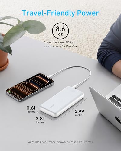 Anker Power Bank, 10,000mAh Portable Charger, PowerIQ USB-C Battery Pack - color: White