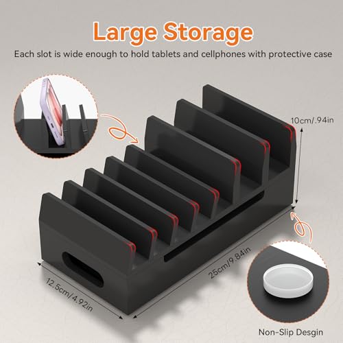 Bamboo Charging Station with 5 Port Charger HUB & 5 Cables-Black - color: Black
