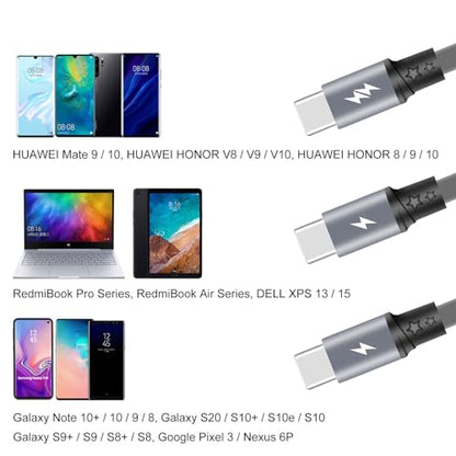 USB C Splitter Multi Charging Cable,3 in 1 Fast Charging Cord,3.3Ft 3 Pack - color: Grey