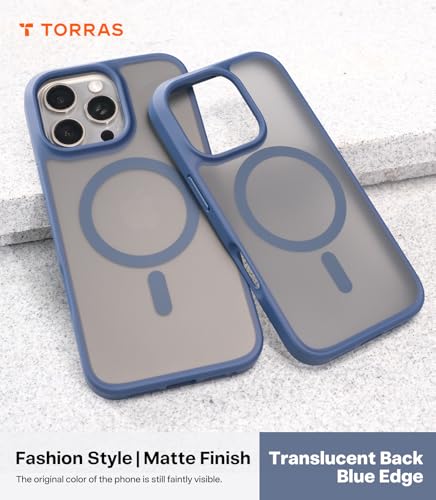 TORRAS Stronger Magnetic for iPhone 16 Pro Case, Translucent Matte Blue | Compatible with MagSafe, Military Grade Drop Protection, Shockproof Airbag, Camera Control, Color Button, Slim Anti-Scratch - color: Deep Blue