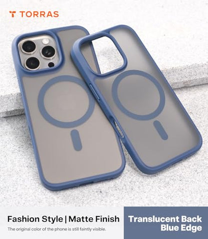 TORRAS Stronger Magnetic for iPhone 16 Pro Case, Translucent Matte Blue | Compatible with MagSafe, Military Grade Drop Protection, Shockproof Airbag, Camera Control, Color Button, Slim Anti-Scratch - color: Deep Blue