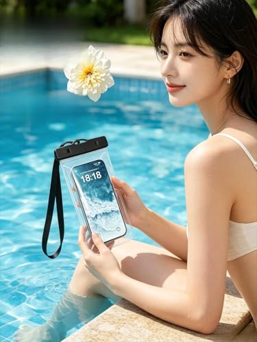 Large Waterproof Phone Pouch [with Sealing Strip], Floating Waterproof Pouch for Kayak Beach Cruise Essentials, IPX8 Dry Bag for iPhone (Black) - color: Black