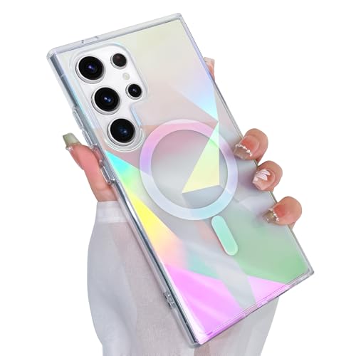 Cute Case for Samsung Galaxy S24 Ultra Case, Iridescent Geometry | Compatible with Magsafe, Clear Aesthetic Girly Glitter Sparkly Bling Rainbow Magnetic Phone Cover for Women Girls - color: Iridescent Geometry, size: Samsung Galaxy S24 Ultra