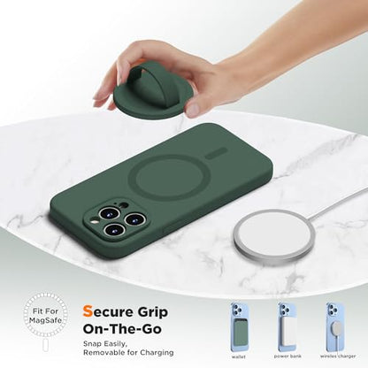 Upgraded Magnetic Phone Grip, Liquid Silicone Soft and Portable, Removable Finger Loop Ring Grip Holder for iPhone, Strong Magnetic Attraction, Compatible with MagSafe Phone Case, Alpine Green - color: Alpine Green