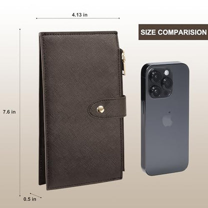 Travelambo RFID Wallet Women Large Size Bifold Multi Card Wallet Case with Zipper Pocke Credit Card Holder for Women - color: Coffee