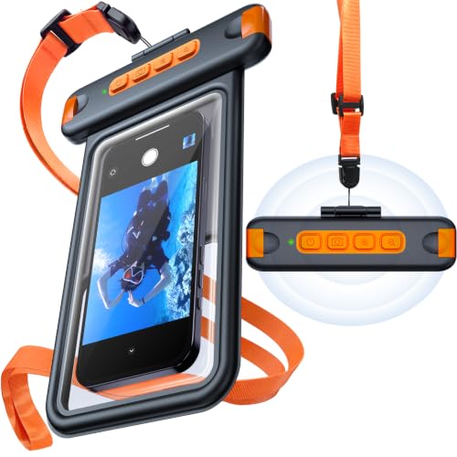 IP68 Bluetooth Shutter Waterproof Phone Pouch Case,Floating,Black | Hands-Free Photo & Video Underwater Control.Large Waterproof Phone Case Universal Fit for 8.5" Phone(iPhone Samsung Google) - color: Black