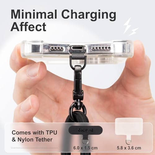 Phone Lanyard Crossbody, Anti Theft Phone Strap with 2 Tether Tabs - color: Grey/Silver