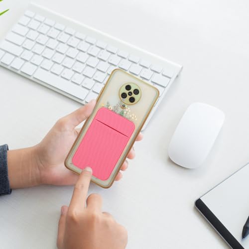 2pcs Pink Adhesive Cell Phone Card Holder Stick on Wallet with Elastic Stretch Fabric Credit Card Wallet for Smartphones Compact Back Pocket for Small