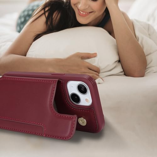 iCoverCase Compatible with iPhone 13 Mini Case with Card Holder, Wallet Phone Case for Women Men RFID Blocking PU Leather Protective Case 5.4 Inch (Wine Red) - color: Wine Red
