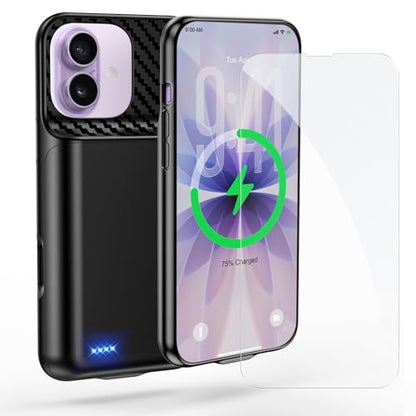 13800mAh High Capacity Battery Case for iPhone 16 Pro,17 (6.3 inch) | 2026 Upgraded Battery Pack Rechargeable Charger External Charging Case with Tempered Glass Screen Protector Black - size: iPhone 16 Pro,17 (6.3 inch)