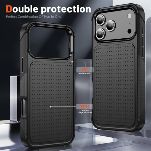 Designed for iPhone 17 Pro Max Case 2 in 1 Gift Militay Grade Drop Protective Rugged Heavy Duty Cover Shockproof Case for iPhone 17 Pro Max Phone Case for Women Men Boy Girl (Black) - color: Black
