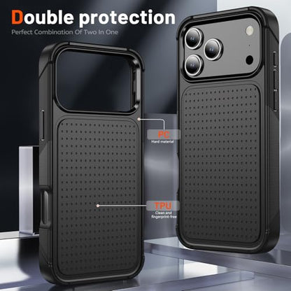 Designed for iPhone 17 Pro Max Case 2 in 1 Gift Militay Grade Drop Protective Rugged Heavy Duty Cover Shockproof Case for iPhone 17 Pro Max Phone Case for Women Men Boy Girl (Black) - color: Black