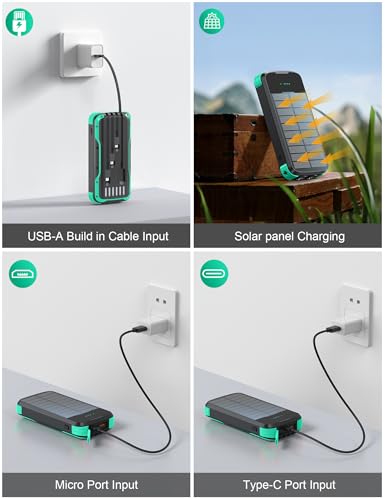Solar Power Bank 40000mAh PD20W Fast Charging Portable Solar Charger - color: Green