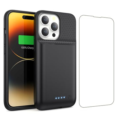 Battery Case for iPhone 13/13Pro/14,7500mah Ultra-Slim Protective Charging Case, Portable Rechargeable Expandable Battery Charger Cover Compatible with iPhone 13/13Pro/14 (6.1 Inch)-Black - color: Black