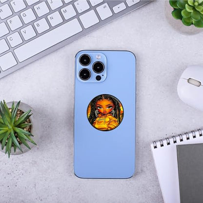 2 Pack Cell Phone Grip with Expanding Kickstand, Girl Yellow Clothes - color: Girl Yellow Clothes