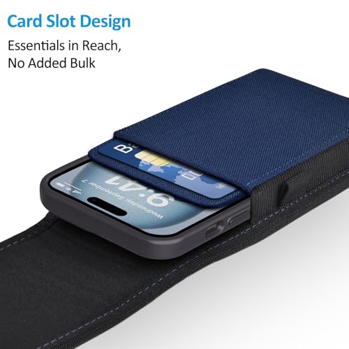 Cell Phone Holster with Card Holder Pouch Belt Clip Men for iPhone 17 Air 16 15 14 13 12 11 Pro Max Plus Samsung Galaxy S25 S24 S23 S22 Plus FE, L-Blue - color: Blue, size: L