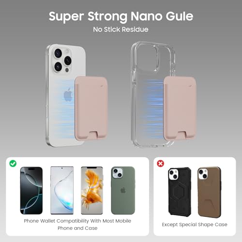 Musotica 2 Packs Phone Card Holder, Leather Phone Wallet Stick on, Stronger Nano Adhesive Credit Card Holder for Back of Phone Case, With RFID Blocking, Fit 4 Cards for iPhone, Samsung, and Android - color: BabyPink