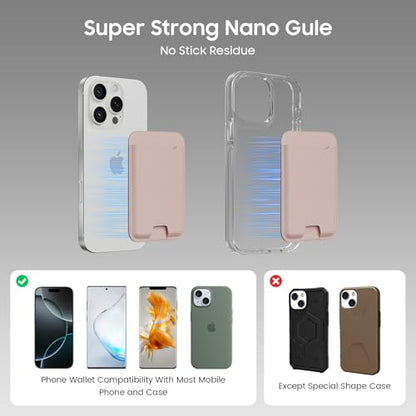 Musotica 2 Packs Phone Card Holder, Leather Phone Wallet Stick on, Stronger Nano Adhesive Credit Card Holder for Back of Phone Case, With RFID Blocking, Fit 4 Cards for iPhone, Samsung, and Android - color: BabyPink
