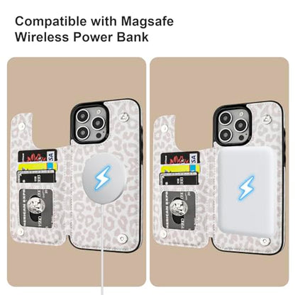 HAOPINSH for iPhone 16 Pro Max Case Wallet Compatible with MagSafe Wireless Charging, White Leopard Cheetah Pattern Back Flip Folio Leather Kickstand Card Slots Case Double Magnetic Clasp Cover 6.9" - color: White Leopard for MagSafe