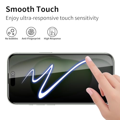 3 Pack Privacy Screen Protector for iPhone 15/15 Pro/16, 9H Hardness Double Shatterproof Anti-Spy Tempered Glass Film, Easy Installation, Case-Friendly - size: iPhone 15/15 Pro/16
