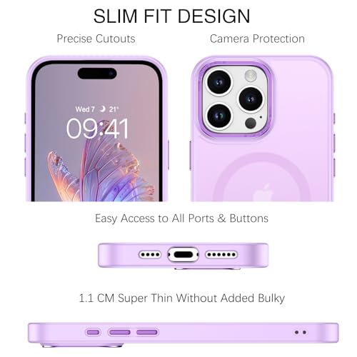 BENTOBEN Magnetic for iPhone 16 Pro Max Case,(Compatible with MagSafe) (Military Grade Drop Protection) Slim Translucent Matte Shockproof with Anti-Fingerprint Phone Case 6.9",Light Purple - color: Light Purple