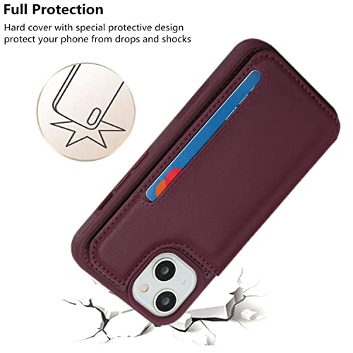 iCoverCase Compatible with iPhone 14 Case with Card Holder, Wallet Case for Women Men RFID Blocking PU Leather Protective Phone Case 6.1 Inch (Wine Red) - color: Wine Red