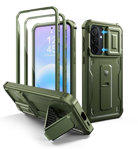 Dexnor for Samsung Galaxy A57 5G Case, [2 Front Frame] [Built-in Magnetic Slide Camera Cover & Kickstand] Heavy Duty Protection Shockproof Phone Case with Screen Protector, 6.7 inch Army Green - color: Army Green, size: Samsung A57 5G