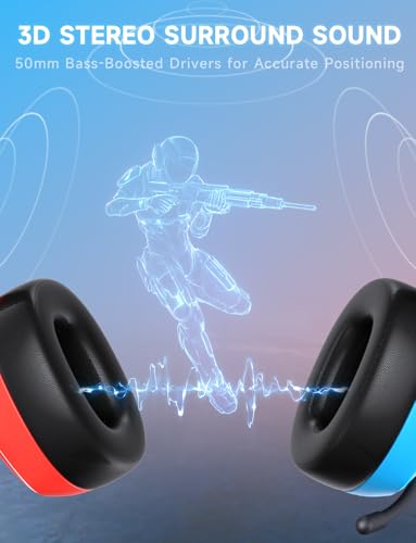 Gvyugke 2.4GHz Wireless Gaming Headsets for PS5, PS4, PC, Switch, Blue Red - color: BlueRed