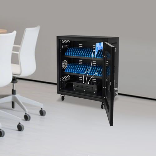 40-Device Charging Station, Charging Cabinet for Cellphones, Rechargeable Cellphone Locker Storage Charging Station, USB Cell Phone Charging Cart with Cable Management & Lock - color: Black-40 Slots