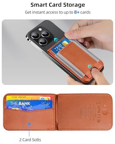 for Magsafe Wallet Works with Apple Find My, Leather Magnetic Phone Wallet - color: Walnut Brown