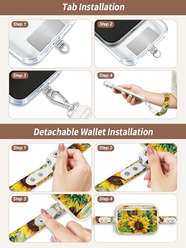 Clip and Go Strap for Phone with Wallet Crossbody Lanyard Flowers - color: Flowers Golden