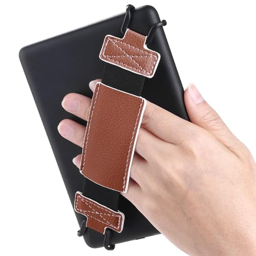 Secure Hand Strap for Kindle and Tablet - High Elasticity Finger Grip Holder Accessories for 6-8 Inches E-Book Tablet - color: Brown