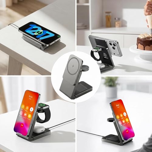 3 in 1 Charging Station for Apple,Wireless Foldable Mag-Safe Charger