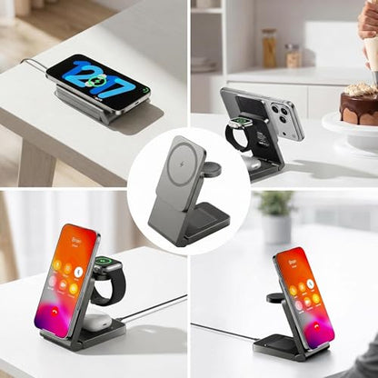 3 in 1 Charging Station for Apple,Wireless Foldable Mag-Safe Charger