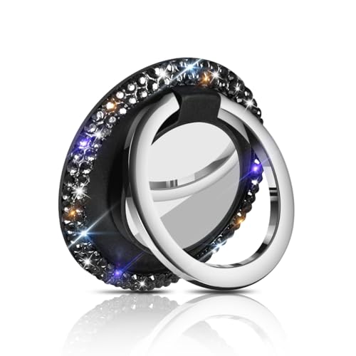 Bling Crystal Rhinestone Cell Phone Ring Holder Grip，360°Rotation Ultrathin Finger Cute Glitter Stand Kickstand Universal Compatible with iPhone Samsung Galaxy LG Google iPad （Black）