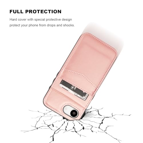 KIHUWEY for iPhone 17e/16e Wallet Case Card Holder Kickstand, Rose Gold | Credit Card Slots, PU Leather, Magnetic Clasp, Flip Heavy Duty Protection Cover for Men and Women - color: Rose Gold
