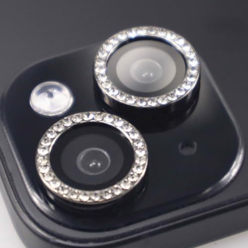 BONVAN for iPhone 15/15 Plus Camera Lens Protector Bling Glitter Diamond Metal Crystal Tempered Glass Screen Accessories Rhinestones Lens Cover, also Compatible with iPhone 16e (2PCS) (Black) - color: Black