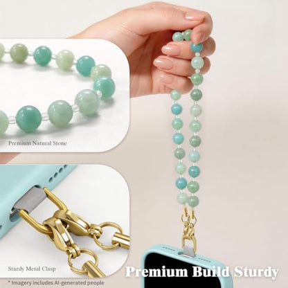 SURPHY Natural Stone Phone Charm, Beaded Phone Wrist Strap with Tether Tab - color: Amazonite